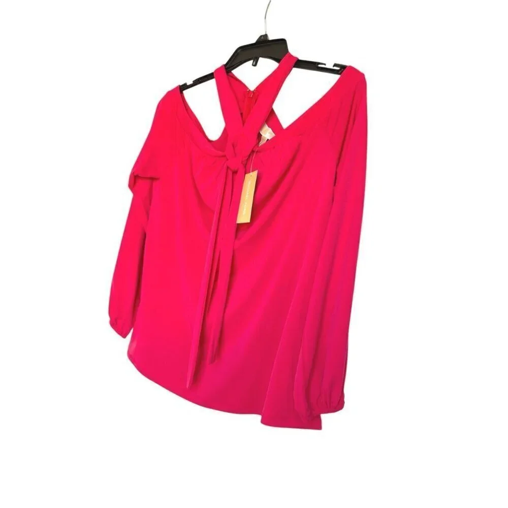 Michael Kors Womens Pink Cold Shoulder Keyhole Neck Long Sleeve Blouse Sz M New